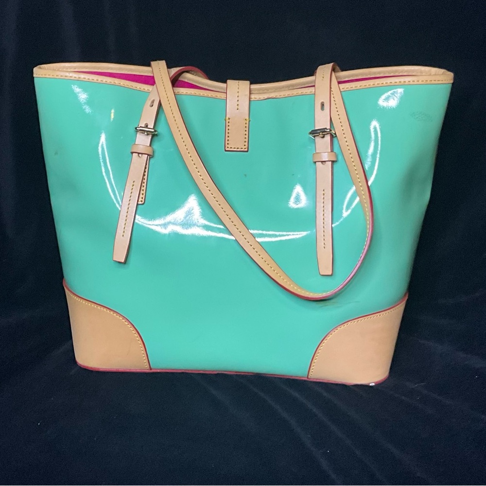 Dooney & Bourke Aqua and Tan Tote Bag - Picture 3 of 12